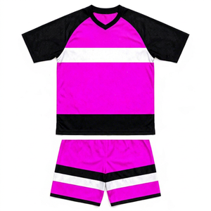 Conjunto de camiseta y pantalones cortos de baloncesto sublimados en color rosa para hombre, con cuello en V, manga corta, malla transpirable y ligera, uniforme de fútbol. - Product Image 1