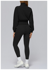 秋のジムフィットネスウェア高弾性タイト長袖ジッパーヨガ服ジョギングスリムスポーツクロップトップ女性用 - Product Image 3