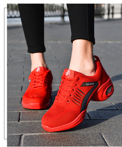 लाल चमकदार नरम जैज़ नृत्य स्नीकर्स कपड़े टेनिस सामाजिक नृत्य जूते लाइन महिलाओं के लिए खेल जूते - Product Image 5