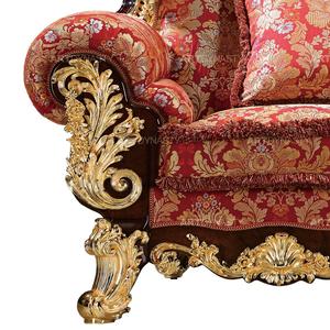 Juego de muebles para el hogar de gama alta de estilo francés de lujo, 2 asientos, 3 asientos, sofás de chapa de latón dorado tallado para sala de estar, Villa, Apartamentos - Product Image 2