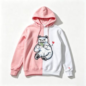 Sudadera con Capucha Color Block Rosa y <span class=keywords><strong>Blanco</strong></span> para Hombre y Mujer, con Gráfico de Oso Polar y Corazón, Estilo Urbano Informal, Sudadera de Forro Polar, Diseño Personalizado - Product Image 2