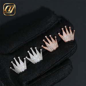 Hip Hop Iced Out Jewelry S925 <b>Silver</b> Moissanite <b>Stud</b> Earrings Bling Full Paved Moissanite <b>Small</b> Crown Earrings Luxury Jewelry - Product Image 3
