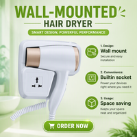 Sèche-cheveux d'hôtel de vente chaude avec prise de support de sèche-linge et protection directe contre la surchauffe d'usine Usb