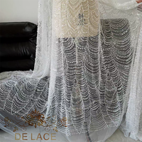 DELACE JZQ Robe de mariée de luxe en sequins, tissu en dentelle perlée de haute qualité, tulle perlé pour robe de soirée