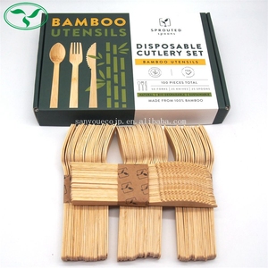 Pisau Set sendok garpu bambu, alat makan mewah dapat terurai dan menjadi sendok, 100 buah untuk pesta - Product Image 2