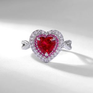 Bague en argent sterling S925 avec rubis, design cœur - Product Image 3
