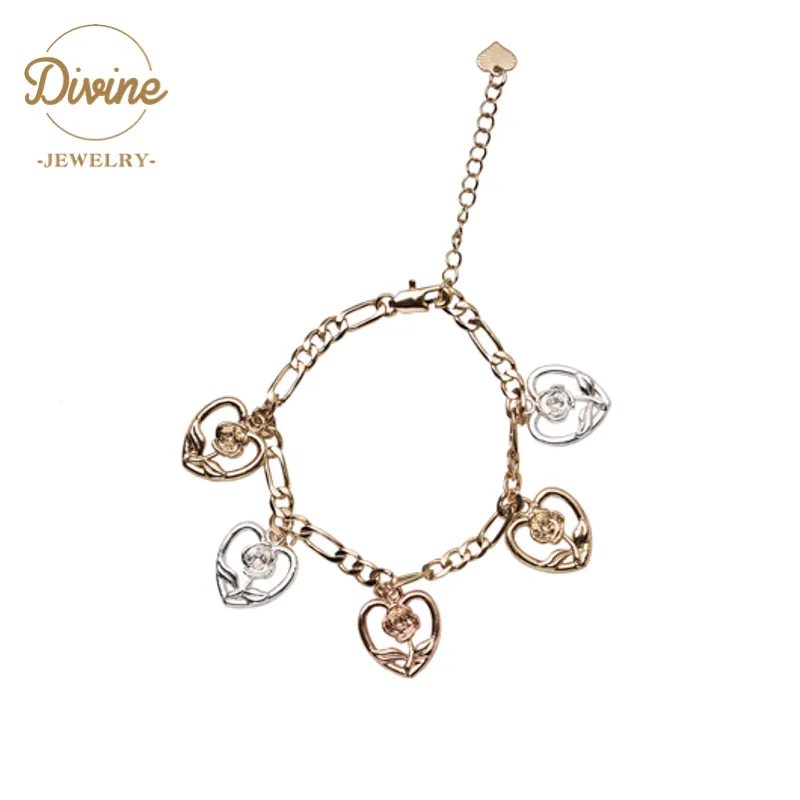 ChinaDivine Women Jewelry Gold Plated Heart Shaped Charm Bracelet Expandable Adjustable Bracelets new design