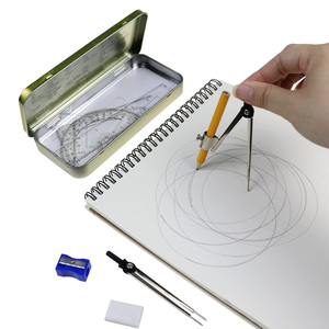 Becol bán buôn trường la bàn Divider Toán Học công cụ cụ văn phòng phẩm hình học Set 9 miếng toán học hình học Kit Set với hộp thiếc - Product Image 5