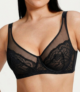Soutien-gorge gainant amincissant en gros avec couvrance complète, en dentelle non doublée et maille, avec soutien latéral et dos lisse - Product Image 6