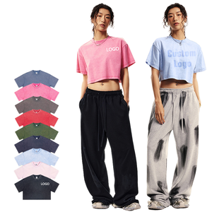 Customized baggy pants and crop women's shirt <b>set</b> cotton/polyester breathable plus size customized outdoor <b>set</b> - Product Image 1