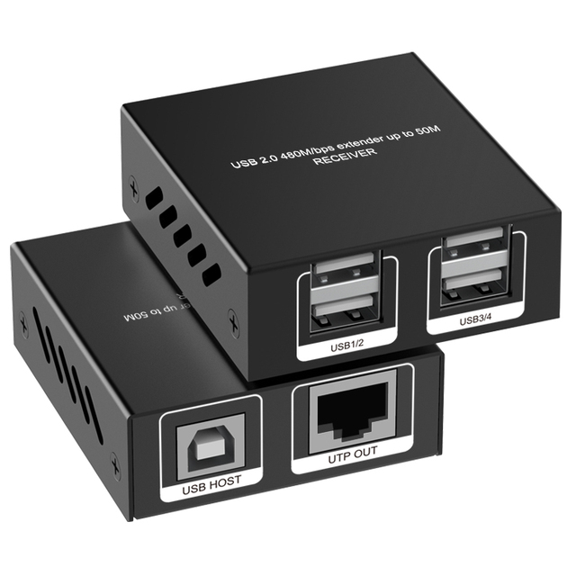 USB2.0 Extender Over Cat5/6 up to 165ft/50m Expand to 4 USB Ports  Plug and Play  No Driver