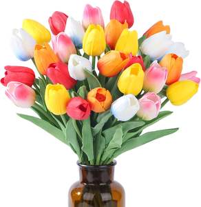 159 tulipes de couleur Morandi, fleurs de tulipes en PU au toucher réaliste, tulipes orange brûlé, fleurs d'automne - Product Image 1
