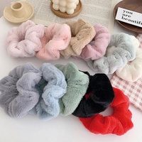 Élastique à cheveux vintage en peluche pour femme, chouchou doux et chaud d'hiver, grande boucle en tissu multicolore, accessoires capillaires en caoutchouc