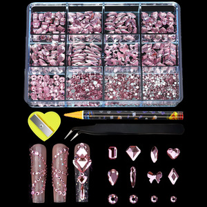 Kit de Strass à Fond Plat 12 Grilles pour <span class=keywords><strong>Ongles</strong></span>, Cristaux de Verre Formes Assorties, Breloques de Nail Art, Accessoires de Décoration DIY - Product Image 4