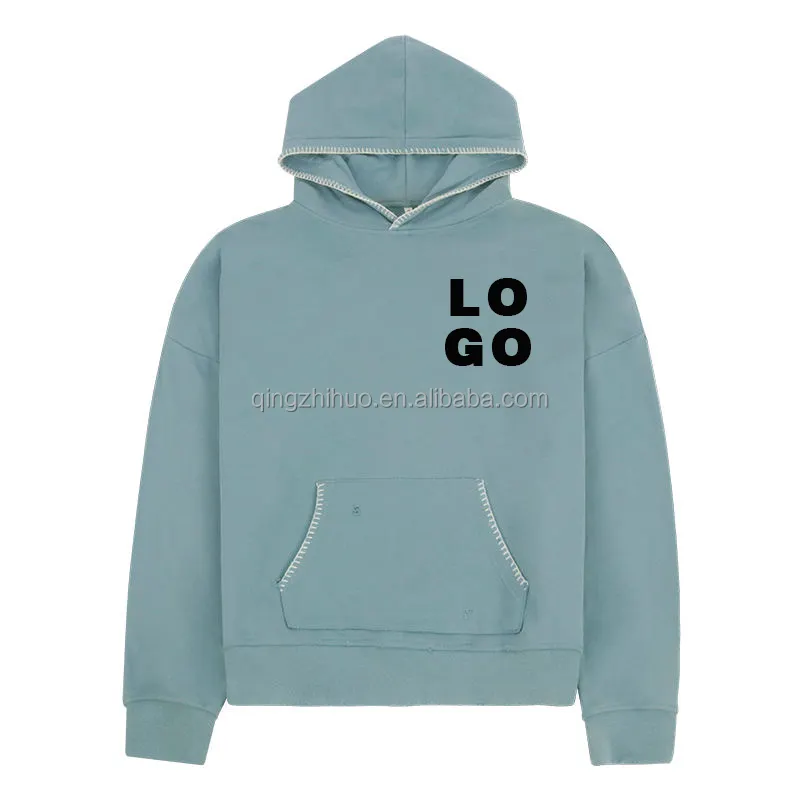 Pullover oversize in cotone con cuciture speciali fatte a mano di alta qualità streetwear ricamo logo personalizzato felpa con cappuccio da uomo