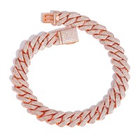 Cadena cubana de latón de 20 mm con incrustaciones de circonita cúbica 5A, engaste de púas, 3 filas de circonita cúbica, joyería hip hop rap para hombre
