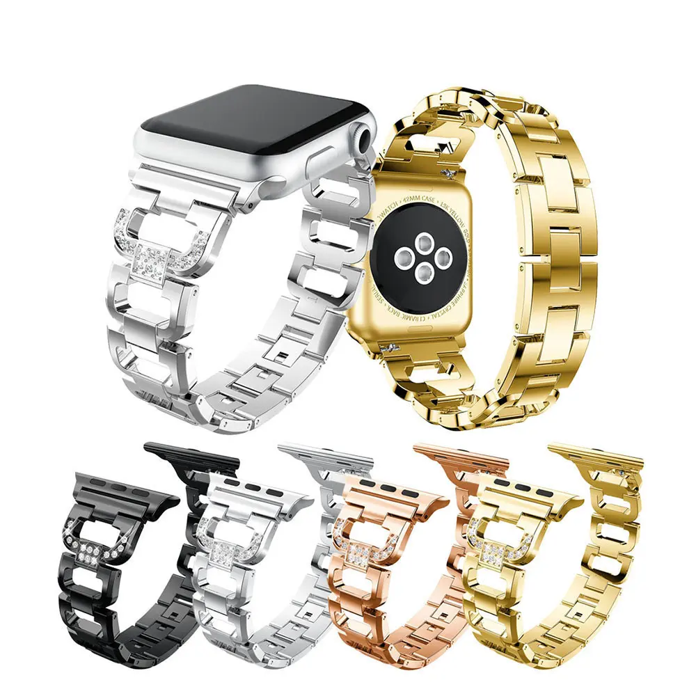 40Mm 44Mm 45Mm Bedels Dames Diamant Rvs Smart Watch Band Metal Women Horloge Bandjes Voor Apple Watch