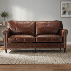 Industrial & Vintage Chesterfield European Two-Seater Solid Wood & Genuine Leather Sofa for Living Room Home Apartment or Villa - Product Image 2