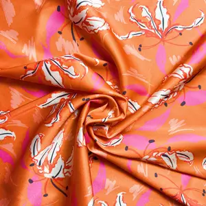 Tela satinada de seda elástica con estampado Digital para vestido, bonito diseño personalizado, 100 poliéster