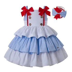 2023 OEM Pettigirl Girls Summer Dresses Layer Dress With Button Tween Dresses Wholesale