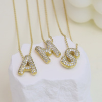 Bulle Lettres Colliers Plaqué Or Plein Zircon Initiale Hip Hop Mode Pendentif Collier
