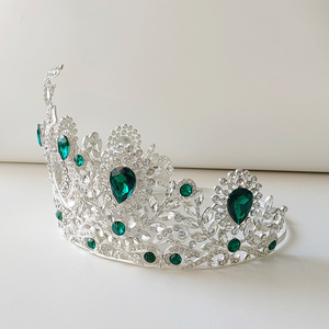 Queen Large Tiara verde ajustable y coronas Rhinestone Pageant Crown Elegante para mujeres - Product Image 6