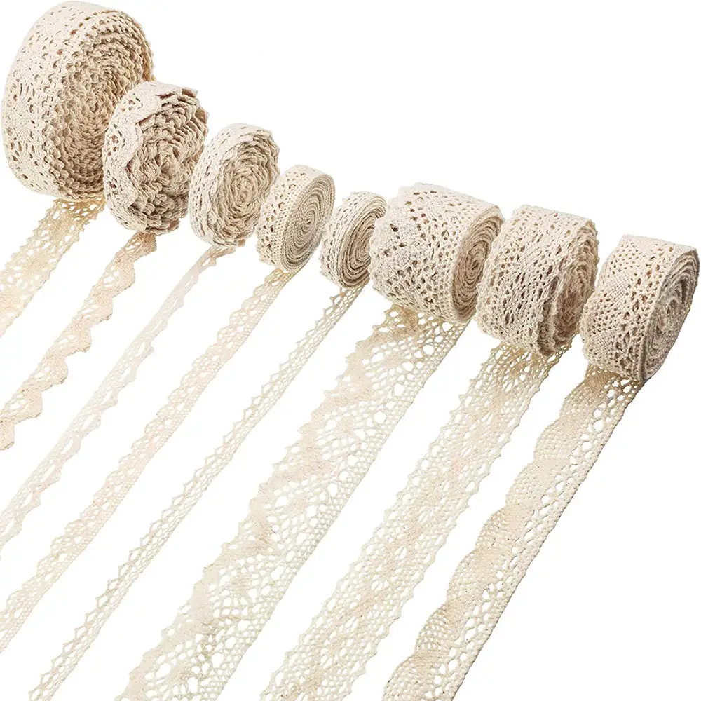 5Yards pamuklu dantel süs şerit Vintage beyaz bej kumaş tığ dantel düğün dekor noel paketi DIY dikiş zanaat malzemeleri
