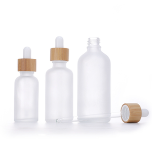 100ml Rỗng Frosted rõ ràng xi lanh chai thủy tinh với tre nắp ống nhỏ giọt cho chăm sóc da huyết thanh và tinh dầu đóng gói trong thùng carton - Product Image 1