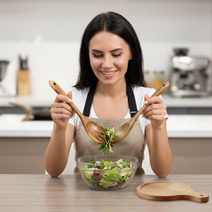 Cuillère à salade en bois de teck écologique de style classique avec finition miroir plaqué or pour soupes et bouillies, directement de l'usine, ustensiles de cuisine - Product Image 1