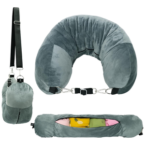 Travel Neck Pillow <b>Storage</b> <b>Bag</b> with <b>Zipper</b> Stuffable with Clothes Fits 3 Days' Packable Soft Velvet case Cover Airplane Fillable - Product Image 1