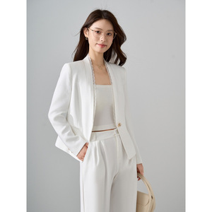 Women's <b>White</b> Blazer <b>Lace</b> Trim Long Sleeve Slim Fit Suit Autumn 2025 Style YY25616 - Product Image 3
