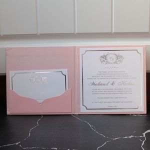 Élégantes cartes d'invitation de <span class=keywords><strong>mariage</strong></span> en carton rigide rose pailleté argenté avec enveloppe - Product Image 4