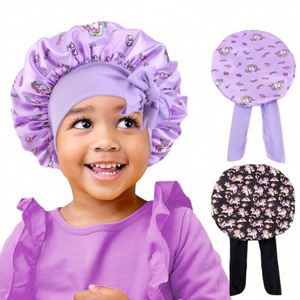 New Style Children's Unisex Satin <b>Bonnet</b> with Adjustable Tie Cartoon Print Sleep Cap for Outdoor & Beach Use - Product Image 1