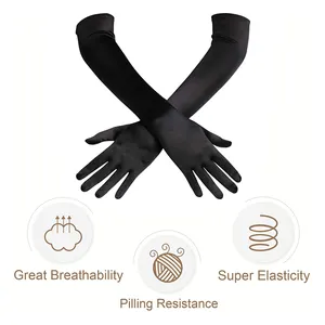 Uzun Opera parti siyah gelin düğün seksi moda 20s saten eldiven sıkı yetişkin boyutu dirsek uzunluğu eldiven