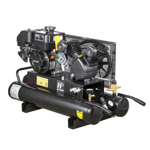 Belt Driven Compressor 6.5HP Gas Driven Piston 9.5Gal Tank Grade Belt Driven Portable Air Compressor With KOHLER Engine Wheelbarrow Twin 12cfm 125psi