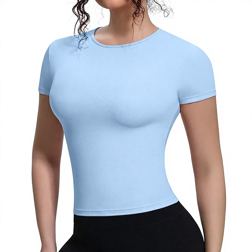 Cross-border New-style Bare-feel Waist-cinching Slim-fit Short-sleeve Breathable Spandex/Nylon Solid Yoga Top