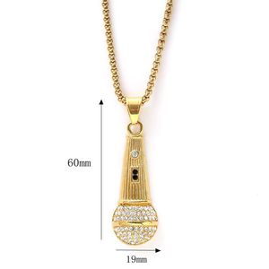 Collier pendentif microphone pour homme en acier inoxydable avec sertissage pavé, bijoux de mode hip-hop pour soirée DZ115 - Product Image 5