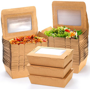 Contenedores Desechables de Papel Kraft para Llevar Comida, Cajas de Grado Alimenticio con Ventana para Hamburguesas, Ensaladas y Papas Fritas - Product Image 1