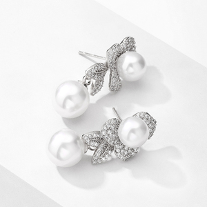 RAKOL EP2860 pendientes de perlas de diamantes de imitación de hoja chapada en oro de gota de lujo para mujer pendientes de perlas nupciales joyería 2025 - Product Image 3