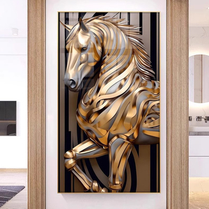 Décoration d'entrée moderne simple luxe cheval abstrait verre diamant cristal porcelaine peinture toile art mural - Product Image 6