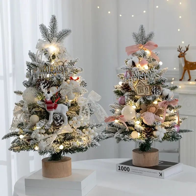 45 cm Werbe-Partyzubehör Mini-Schneeflocken-PE künstlicher Tischbaum Weihnachtsbaum mit Holzsockel für Heimdekoration