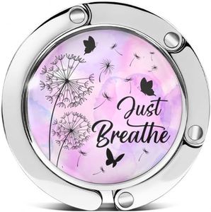 Mhfpl Just Breathe ที่แขวนกระเป๋าแบบพับได้ ทำจากสังกะสี ลายดอกแดนดิไลออน ที่แขวนกระเป๋าแบบพกพาสำหรับโต๊ะทำงาน/โต๊ะอาหาร ของขวัญสร้างแรงบันดาลใจสำหรับผู้หญิง คุณแม่ พี่สาว - Product Image 1
