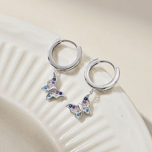 Dylam Tiny Cute Dangle Butterfly <b>Hoop</b> Earrings Hypoallergenic Non Tarnish S925 <b>Silver</b> Rhodium Plated Fine Jewelry for Women - Product Image 3