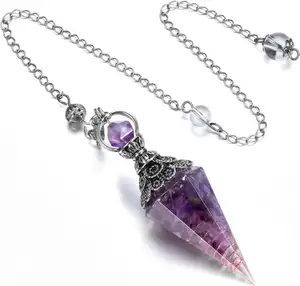 Đá tự nhiên chữa bệnh pha lê con lắc Reiki đá quý chip orgone con lắc lục giác nhọn nón nhựa Mặt dây chuyền tinh thần