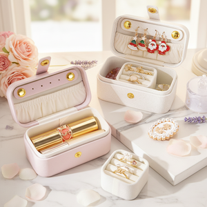 Portable Mini Velvet PU Leather Simple Travel Jewellery <strong>Storage</strong> Gift Box 9.5x5x5cm Earrings <strong>Ear</strong> Chains Lipstick <strong>Ring</strong> <strong>Storage</strong> - Product Image 1