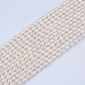 8-9mm Cultured White Natural Straight Drilled Rice Shape Loose Beads Real Freshwater Pearl Strand