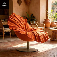 Fauteuil d'appoint pivotant créatif en forme de fleur, fauteuil de salon individuel en tissu plissé artistique, base métallique, pour salon, hall d'hôtel, projet