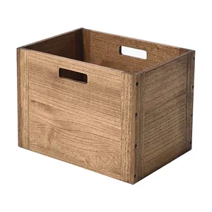 Cubo de almacenamiento de madera apilable, cesta y contenedores de almacenamiento de madera, organizador para libros en casa