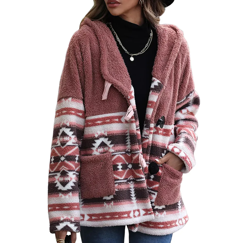 겨울 따뜻한 두꺼운 양면 양털 디자이너 후드 양 양모 모피 코트