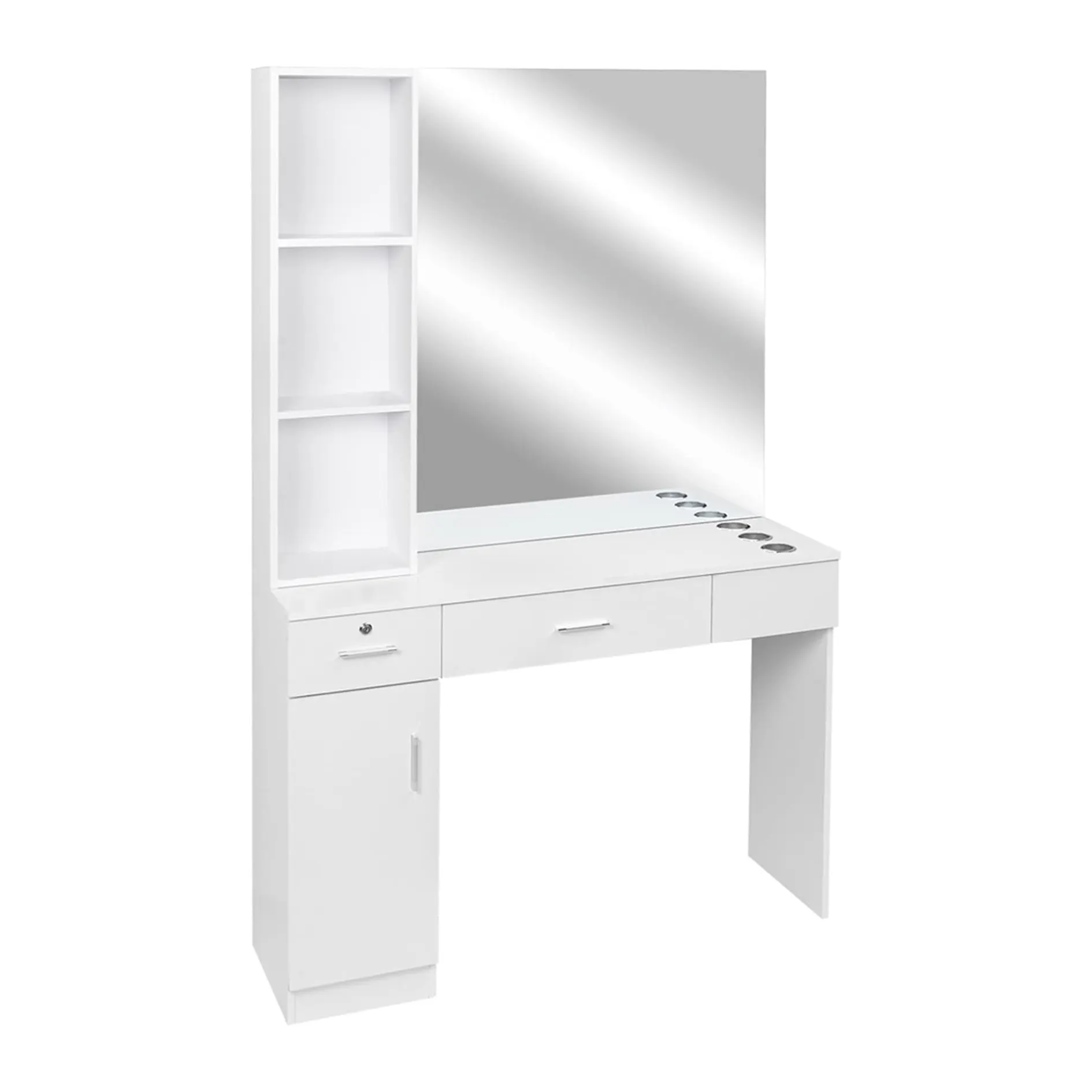 Modern Salon Furniture Dresser with Hairdressing Cabinet Beauty Salon Cabinet with Mirror Makeup Dresser Storage Shelves